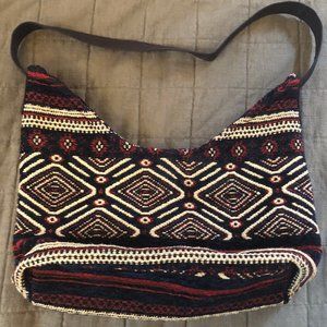 Gold Coast red/cream/navy hobo shoulder purse aztec pattern